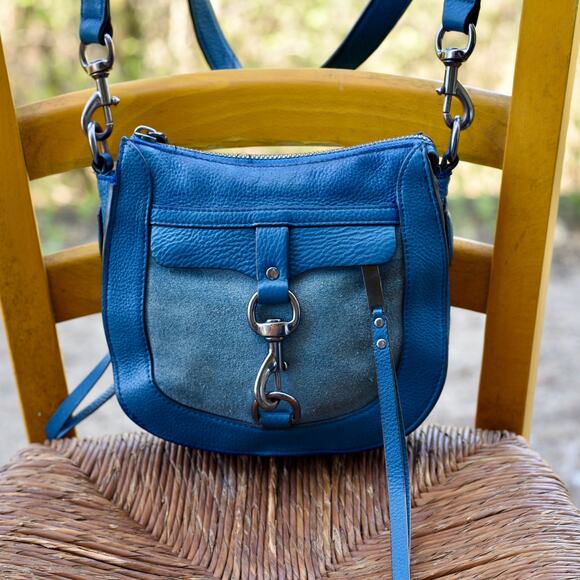 Rebecca Minkoff Handbags - Rebecca Minkoff Blue Suede Small Lobster Claw Convertible Crossbody Saddle Bag